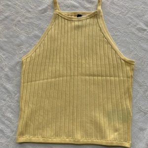 Butter yellow ribbed knit halter top